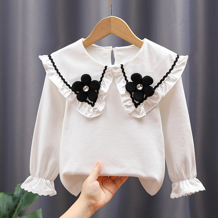 Women's blouse with large collar and floral appliqués Mune Fashion