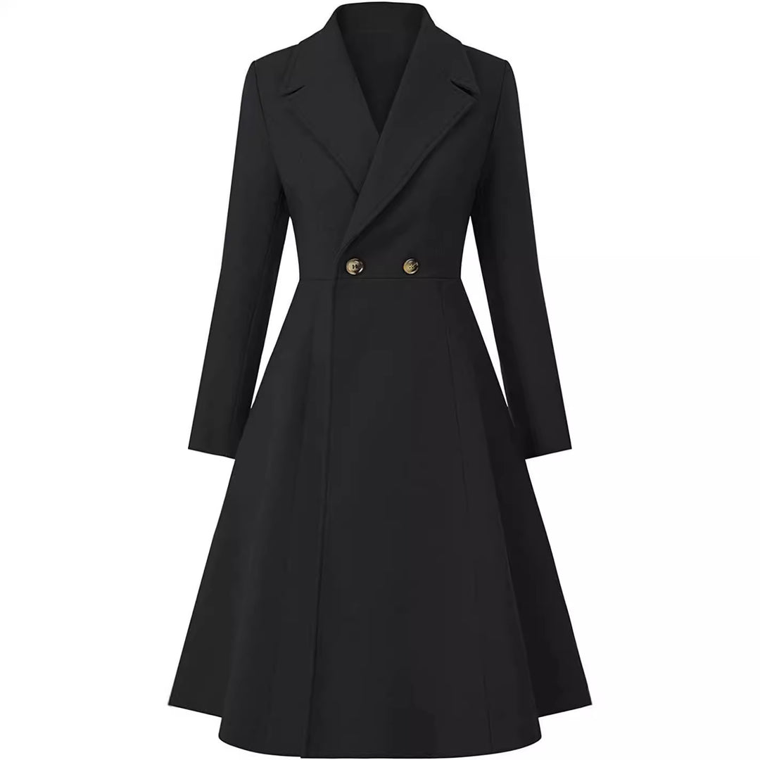 Women's Tailored Coat Dress in A-Line Tailoring made of Wool Blend with Narrow Waist and Flared Skirt Mune Fashion