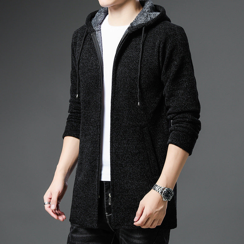Men's urban hooded knitted coat with teddy lining, concealed zipper and side pockets Mune Fashion