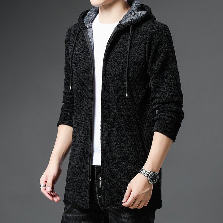 Men's urban hooded knitted coat with teddy lining, concealed zipper and side pockets Mune Fashion