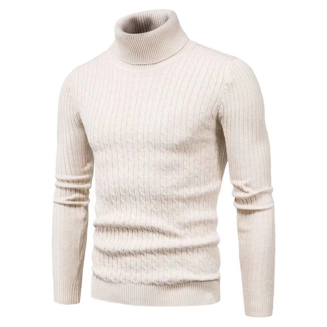 Men's slim turtleneck sweater with cable structure, fine rib knit and elastic cuffs Mune Fashion