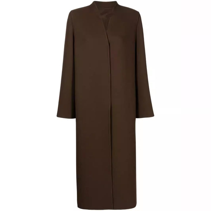 Women's Maxi-Length Minimalist Coat with Concealed Front and Boxy Shoulder Mune Fashion
