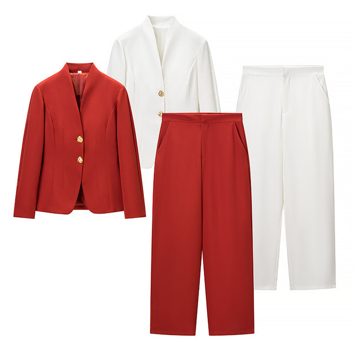 Women Mix & Match Blazer and Palazzo Pants Set with Tailored One-Button Blazer and High Waist Mune Fashion