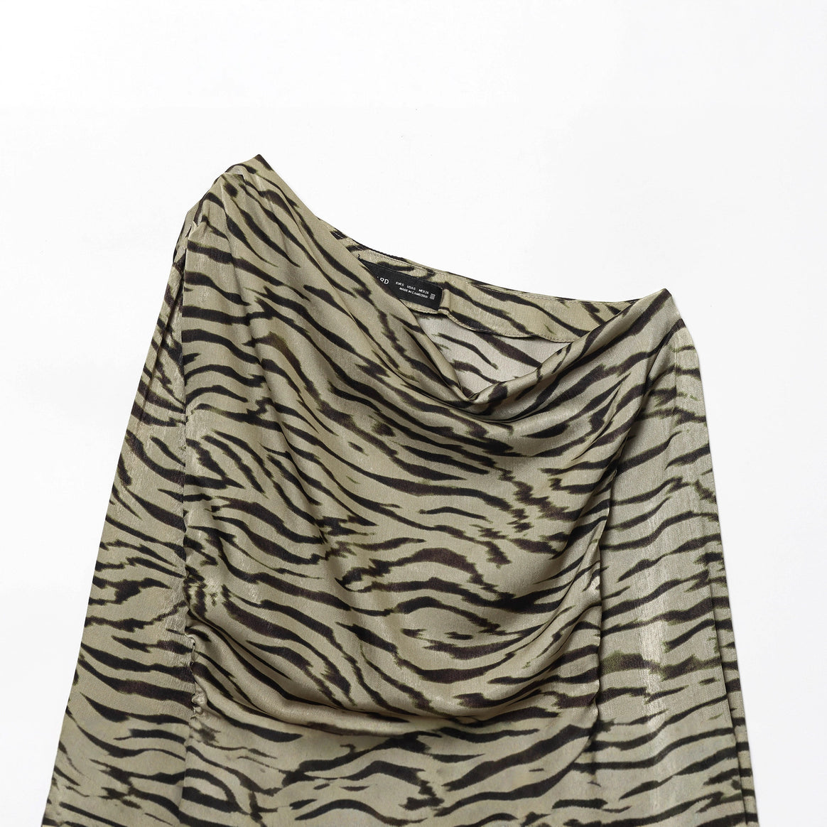 Women's draped long sleeve top with waterfall collar, side gathering, and drawstring Mune Fashion