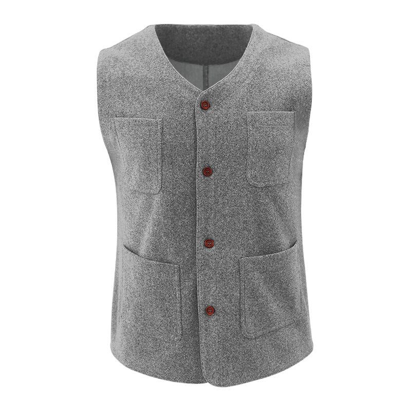 Men's wool blend vest with V-neck, patch pockets, and mesh lining Mune Fashion