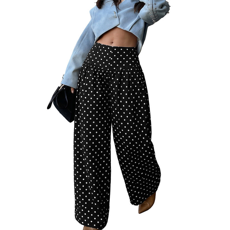 Women's High-Waist Palazzo Pants with Wide Leg and Polka Dot Print Mune Fashion