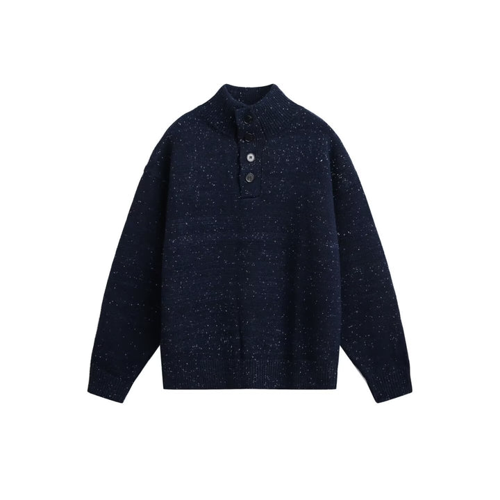 Men's chunky knit pullover with stand-up collar and button detail Mune Fashion