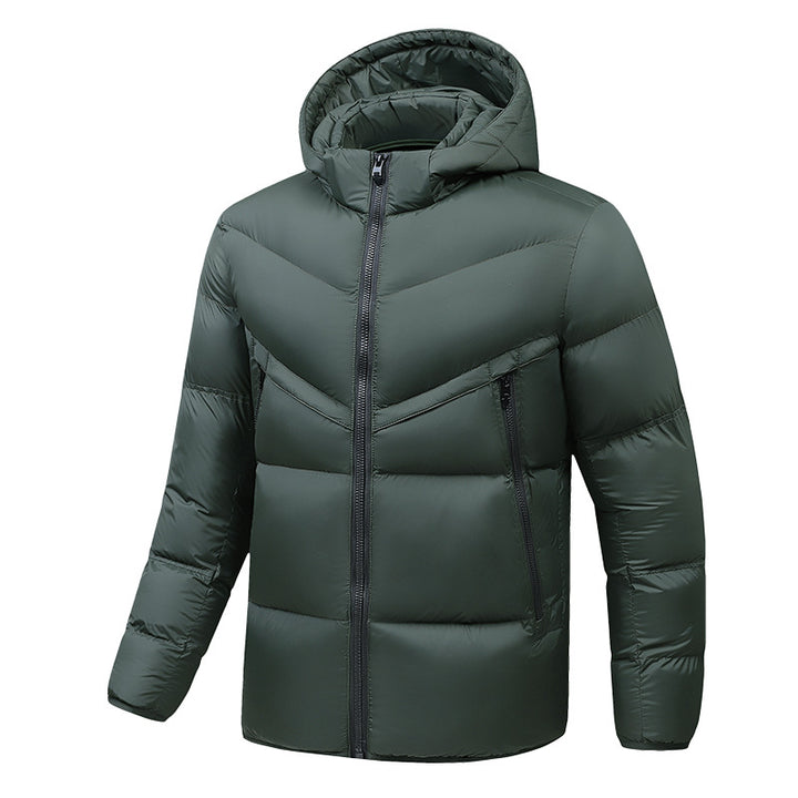 Men's Lightweight Down-Look Padded Jacket with Hood, Windproof Thermal Insulation and Vertical Zip Pockets Mune Fashion