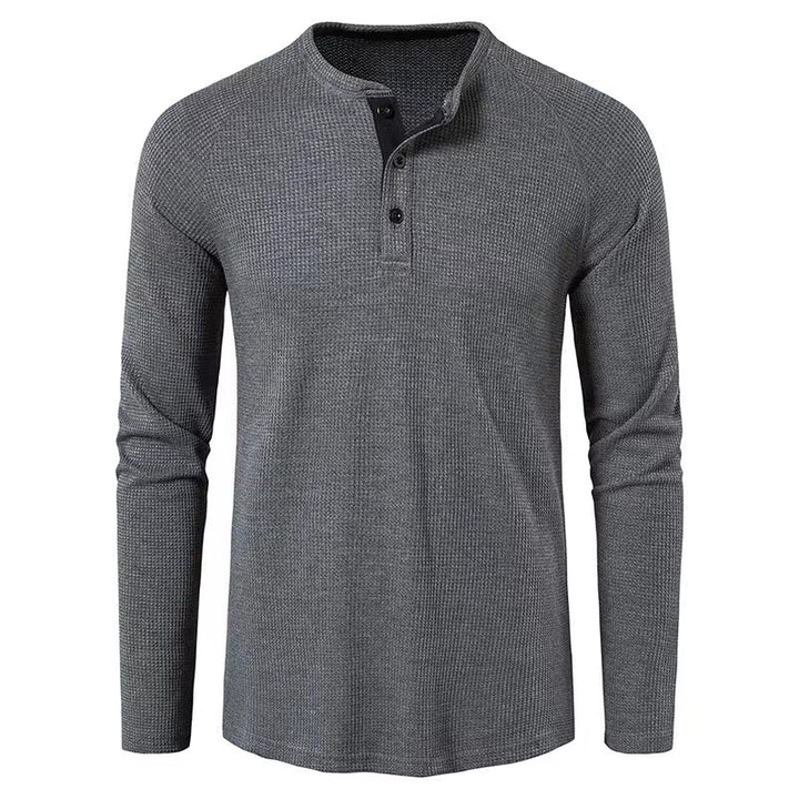 Men's structured henley long-sleeve shirt with waffle texture, half-button placket, and raglan sleeves Mune Fashion