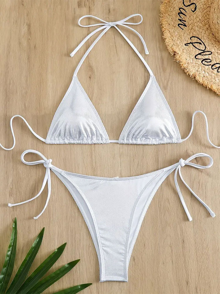 Women Triangle Bikini with adjustable lacing details and sparkling mesh material Mune Fashion