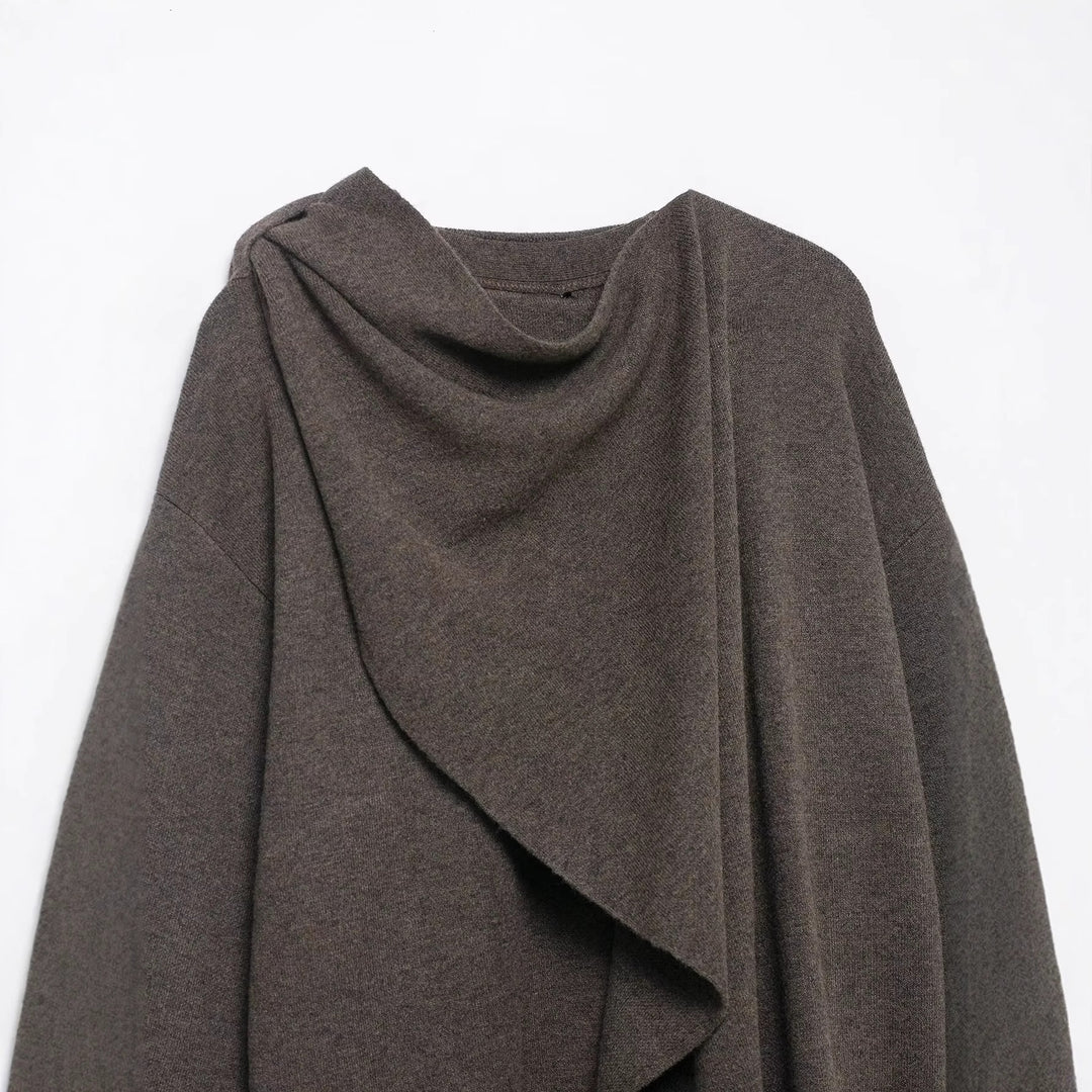 Women's Draped Oversized Cardigan with Hooded Collar and Wide Sleeves Mune Fashion