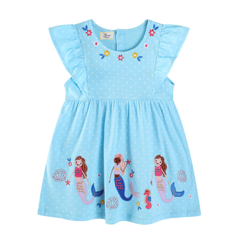 Girls cotton dress with cute mermaid appliqués Mune Fashion