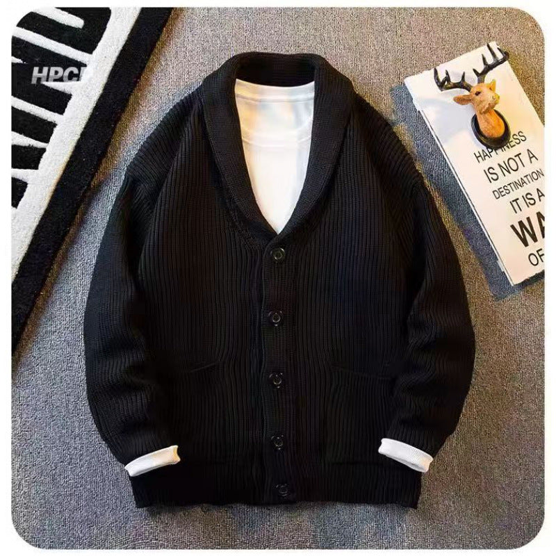 Men's shawl collar cardigan made of coarse ribbed knit with pockets & button placket Mune Fashion