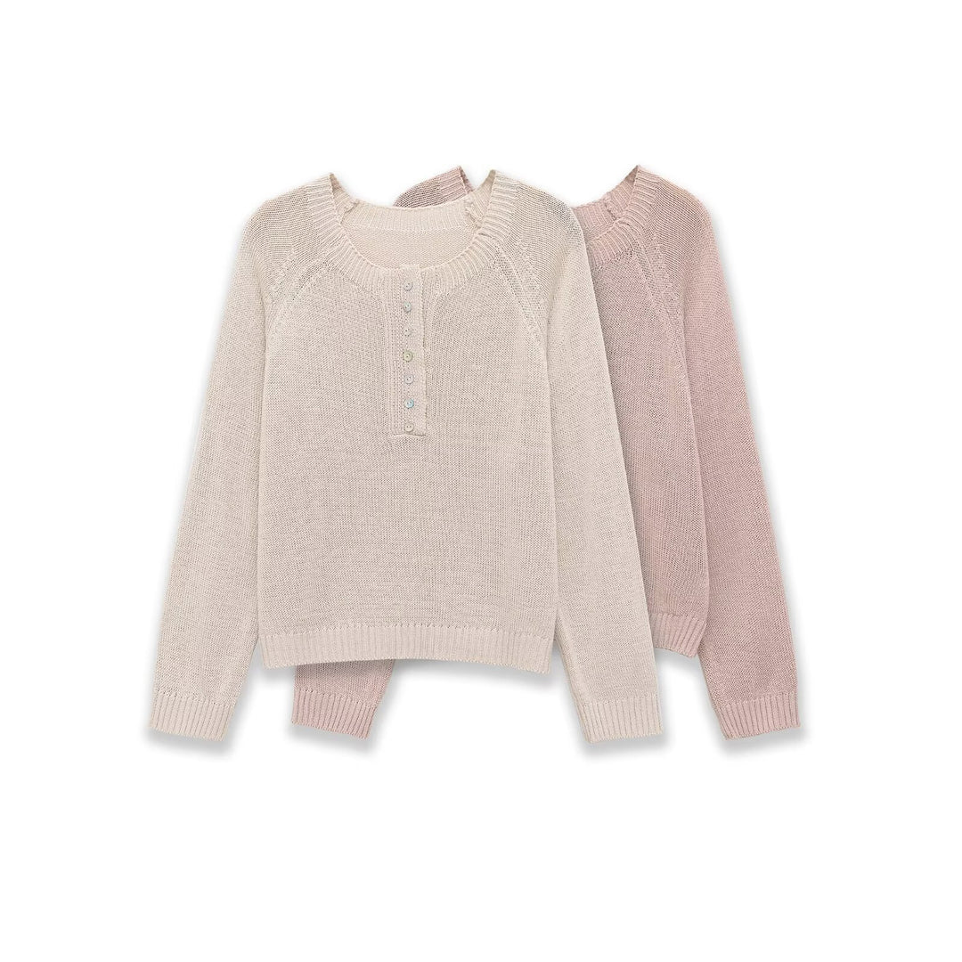 Women’s Lightweight Fine Knit Pullover with Henley Button Placket Mune Fashion