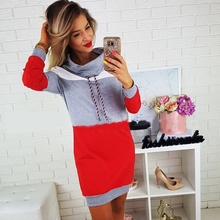 Women's hoodie dress made of cotton blend with drawstring and contrast sleeves Mune Fashion