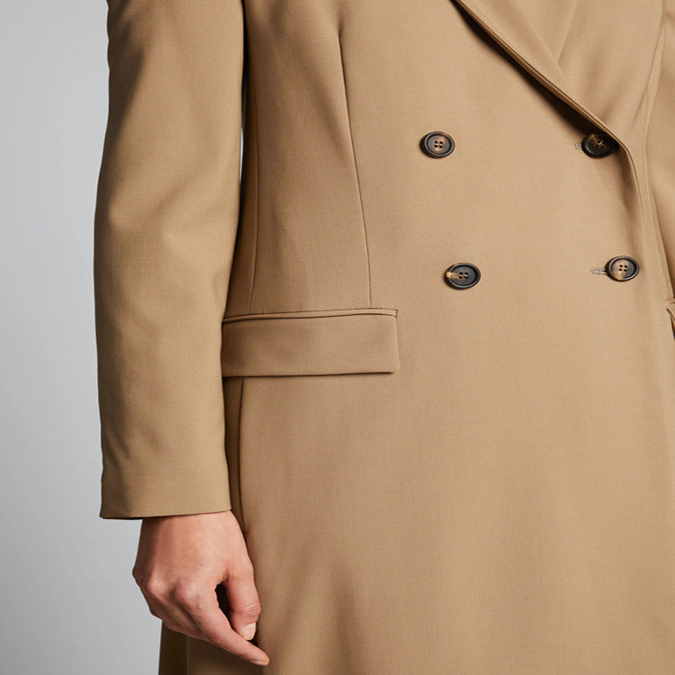 Women's Maxi Long Single-Breasted Long Coat in Minimalist Trench Style with Soft Draping Mune Fashion
