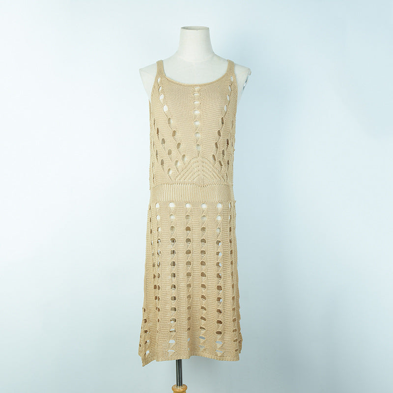Women crocheted summer dress with sophisticated cut-outs