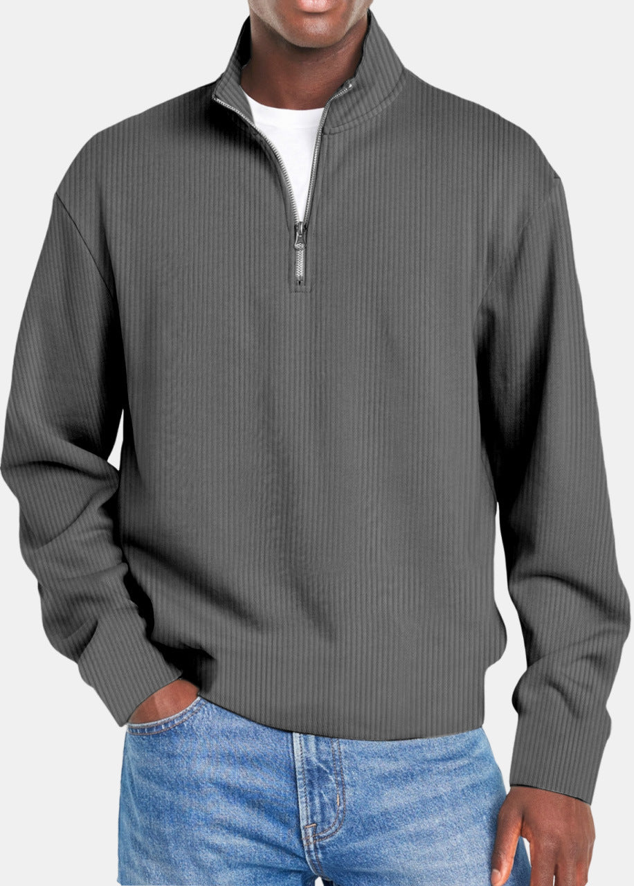 Men's ribbed troyer pullover with half zip and stand-up collar Mune Fashion