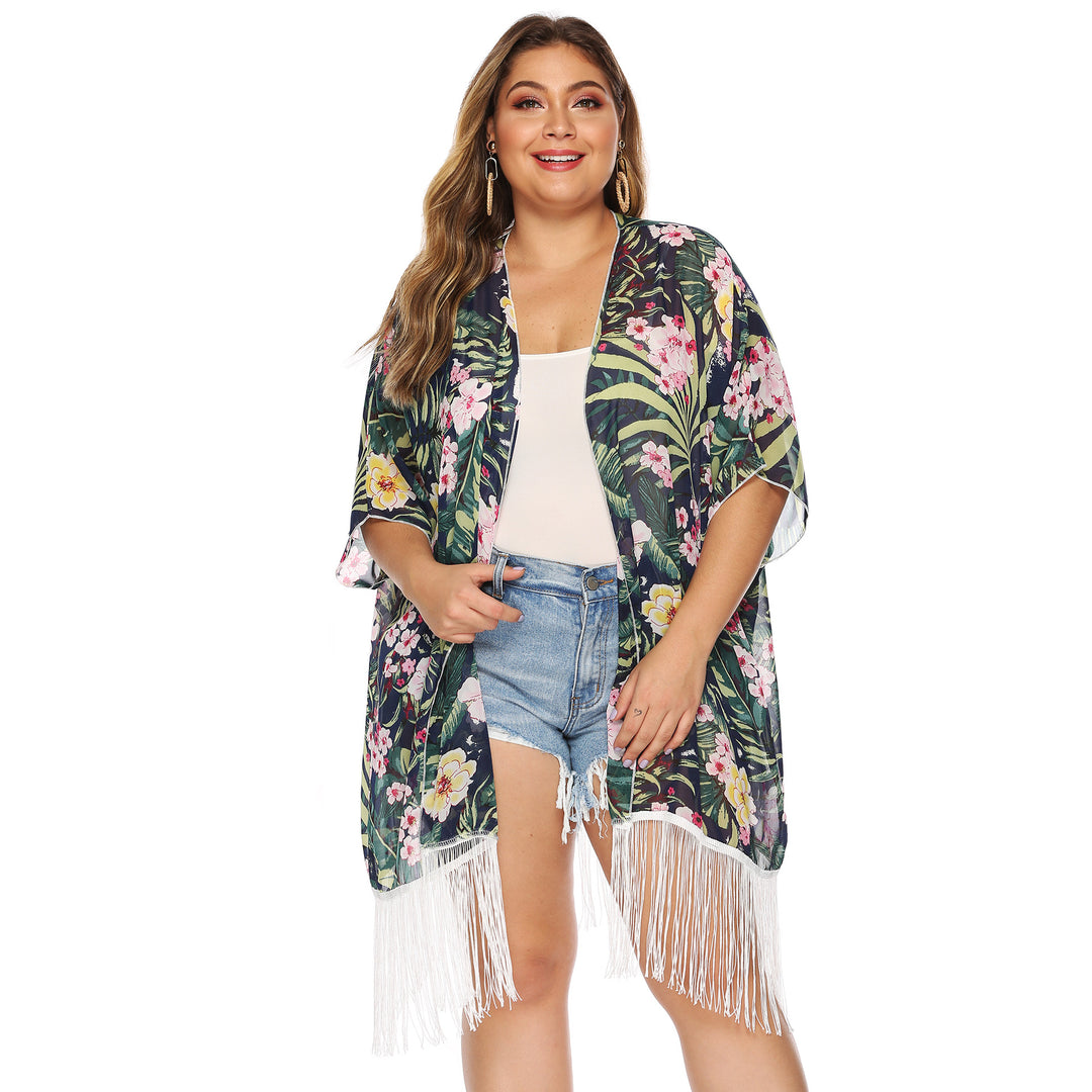 Women's airy beach kimono with fringed accents Mune Fashion