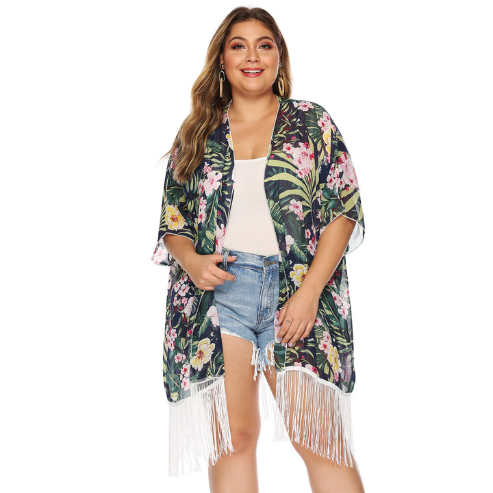 Women's airy beach kimono with fringed accents Mune Fashion