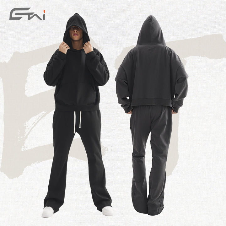 Women's Cropped Hoodie and Flared Sweatpants Lounge Set made of French Terry Mune Fashion