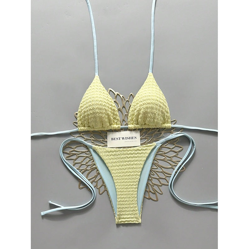 Women's triangle bikini with high leg cut and fine textured pattern Mune Fashion