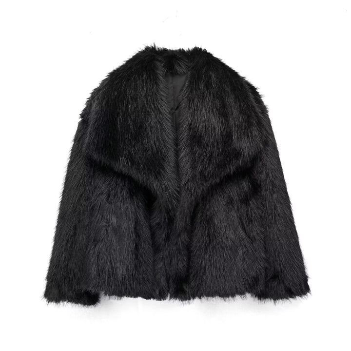 Women Short Faux Fur Jacket with Voluminous Shawl Collar Mune Fashion