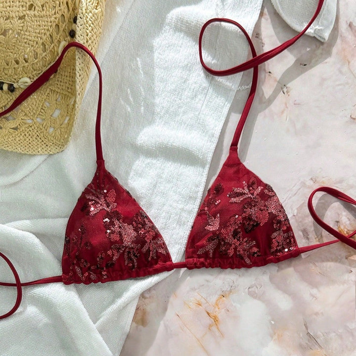 Women's Triangle Bikini with Sparkling Sequins Mune Fashion