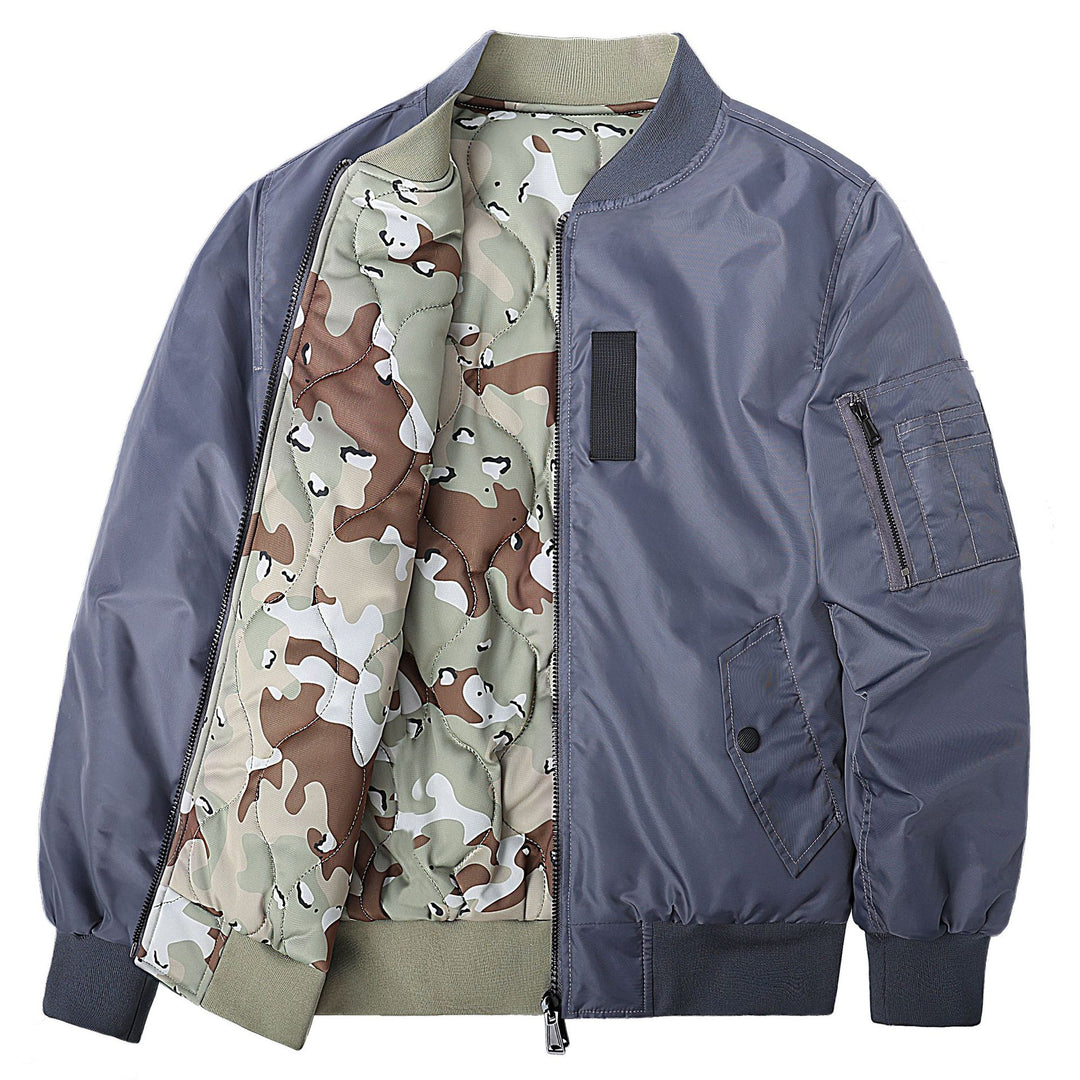 Men's  Reversible Quilted-Lined Bomber Jacket with Sleeve Utility Pocket and Ribbed Trims Mune Fashion