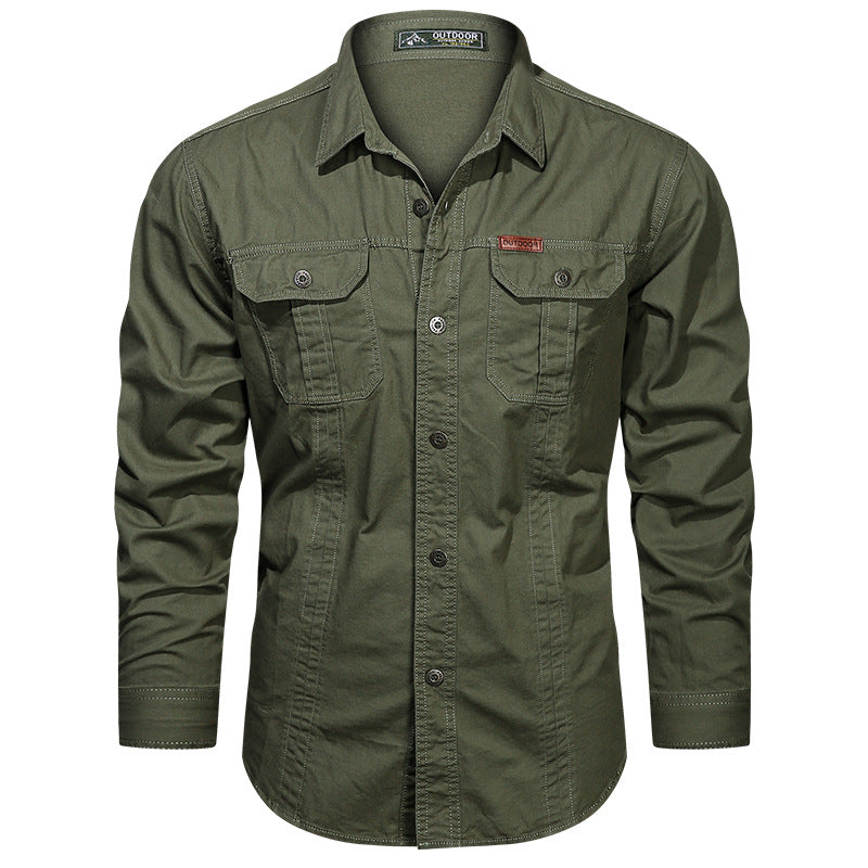 Men's long-sleeved cotton blend work shirt with kent collar and double breast pockets Mune Fashion