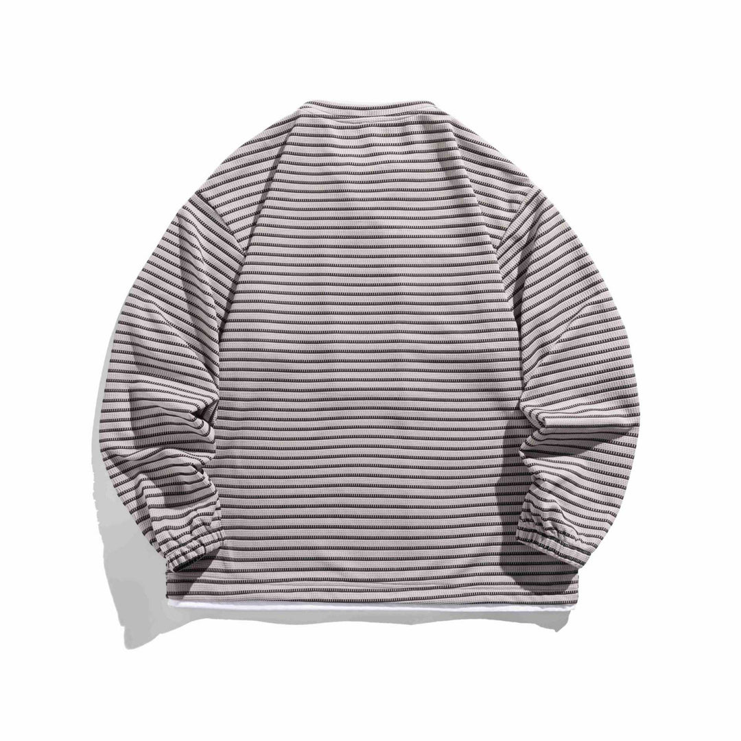Unisex Striped Waffle Knit Pullover with Lace-up Closure and Raglan Sleeves Mune Fashion