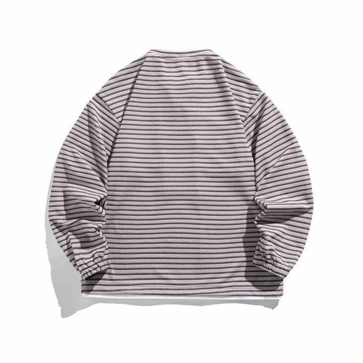Unisex Striped Waffle Knit Pullover with Lace-up Closure and Raglan Sleeves Mune Fashion