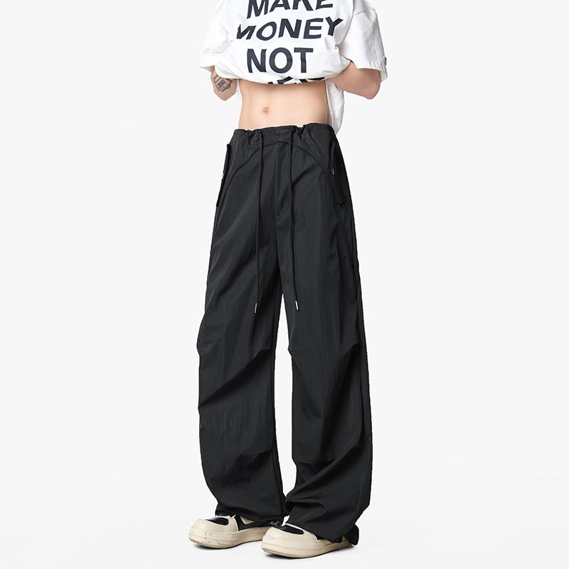 Men's Loose-Fit Functional Nylon Pants with Drawstring Waist, Utility Pockets & Baggy Silhouette Mune Fashion