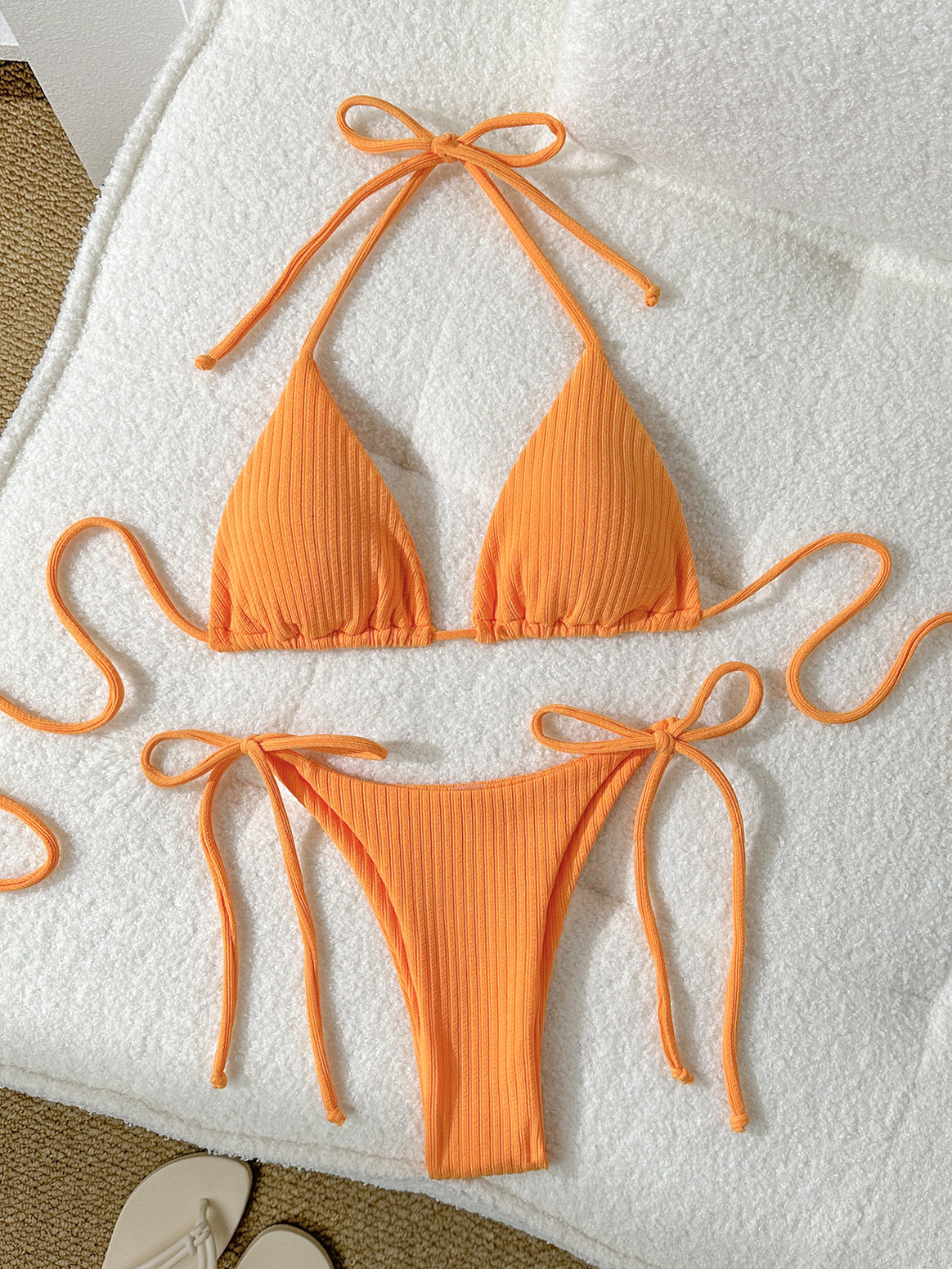 Women's triangle bikini with elastic tying bands and ribbed look Mune Fashion