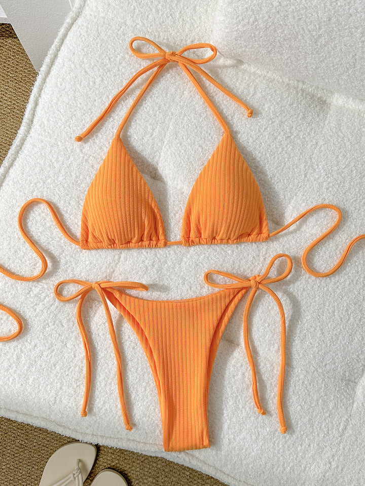 Women's triangle bikini with elastic tying bands and ribbed look Mune Fashion