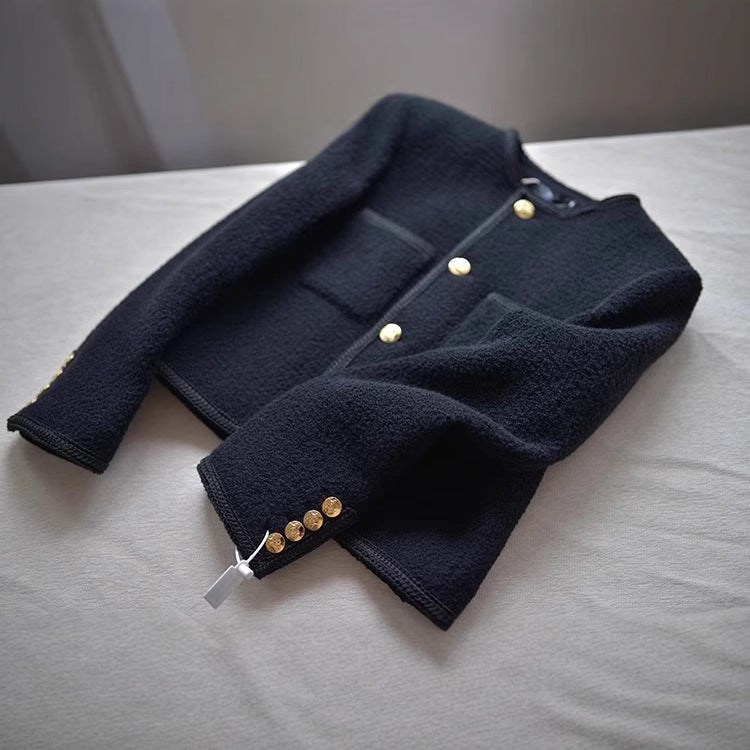 Women Fashionable Bouclé Jacket with Golden Buttons Mune Fashion