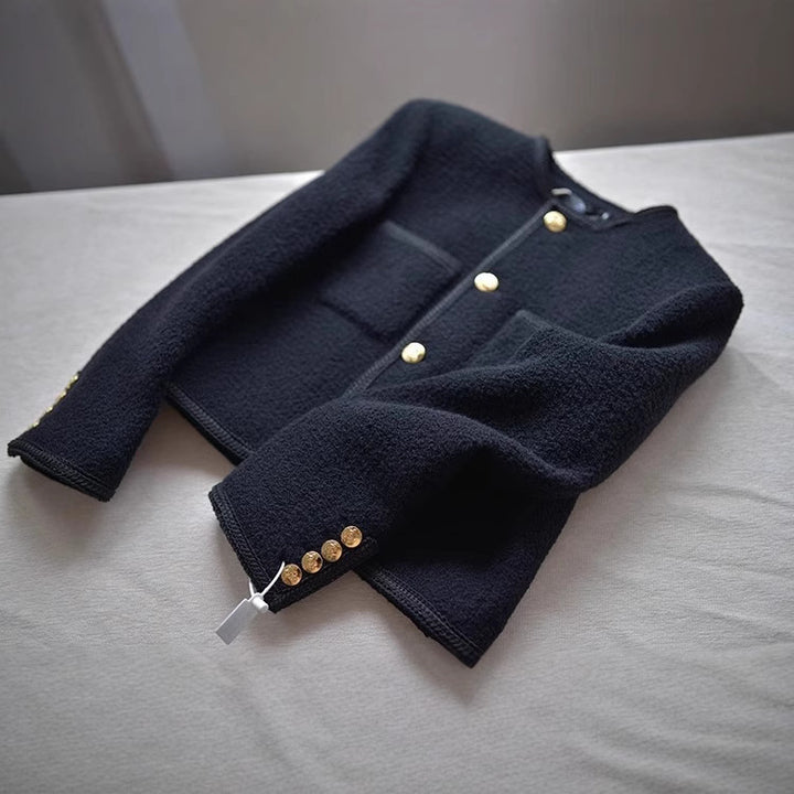 Women Fashionable Bouclé Jacket with Golden Buttons Mune Fashion