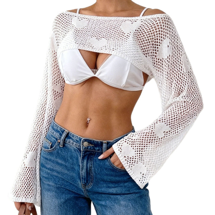 Women's fashionable crochet sweater with heart-shaped pattern Mune Fashion