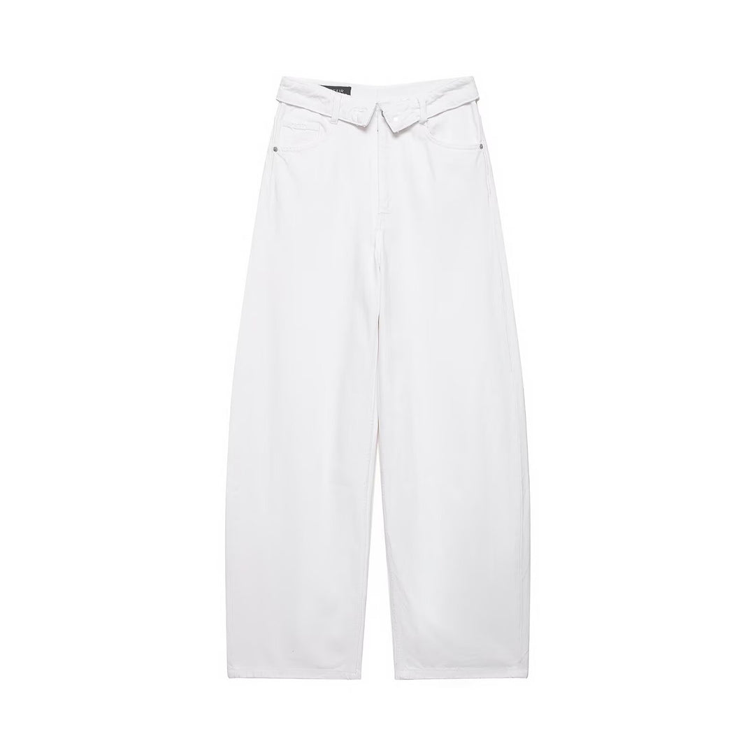 Women's wide high-waist jeans in vintage look with frayed rips Mune Fashion