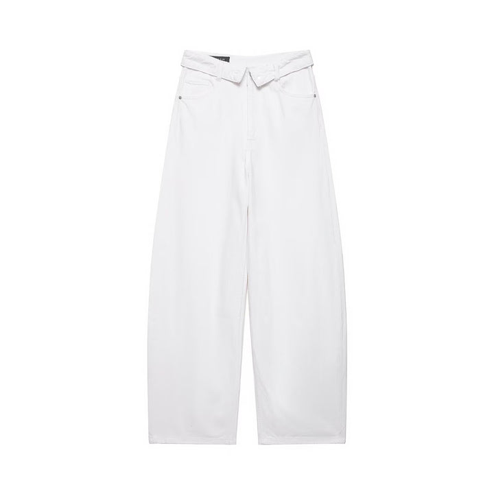 Women's wide high-waist jeans in vintage look with frayed rips Mune Fashion