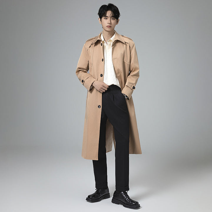 Men's trench coat with waist belt, shoulder flaps and classic button placket Mune Fashion