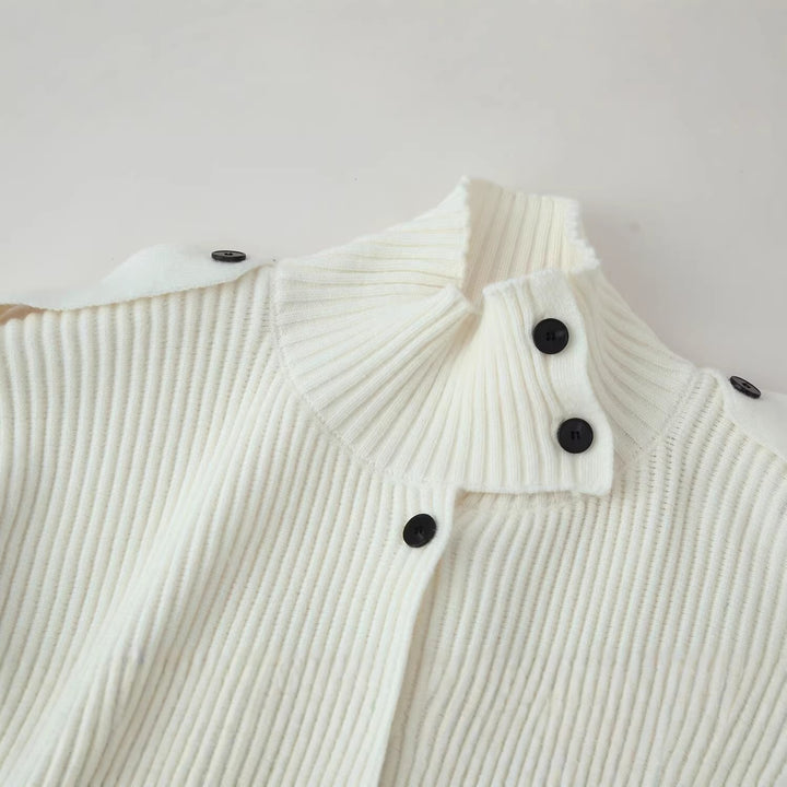 Women's Ribbed Knit Cardigan with Asymmetrical Stand-Up Collar Mune Fashion