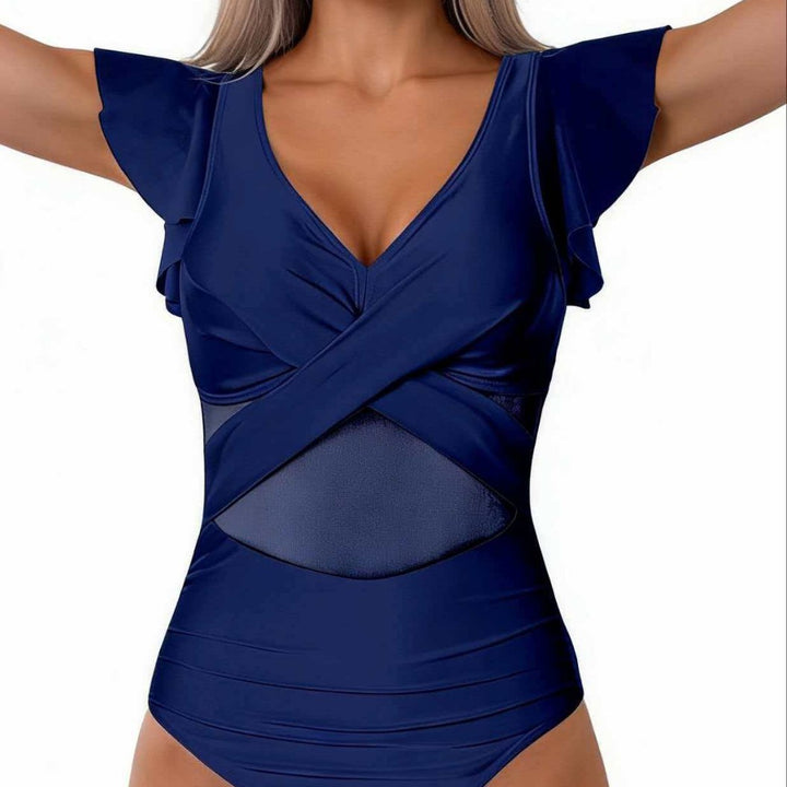 Women Elegant Swimsuit with Refined Ruffle Details and Transparent Insets Mune Fashion