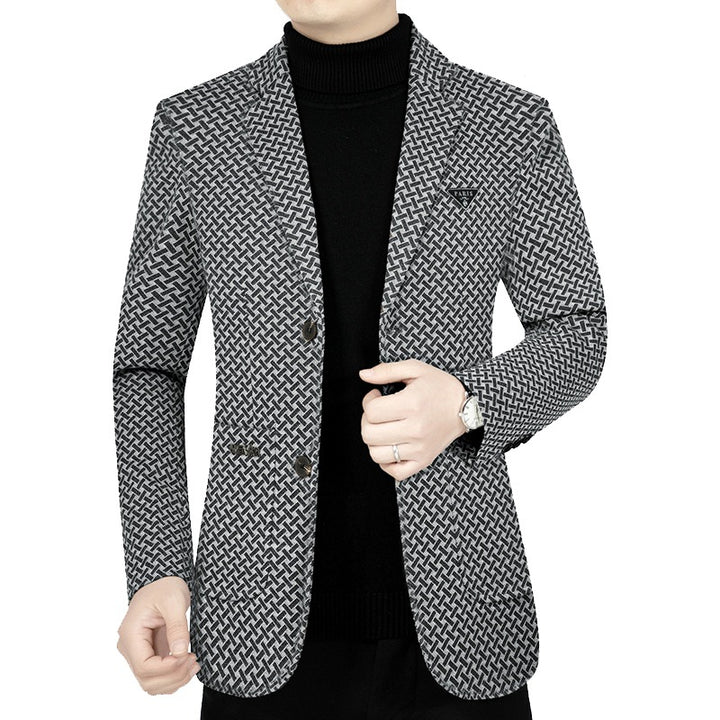 Men's Slim Fit Blazer with Geometric Pattern and Light Stretch Mune Fashion