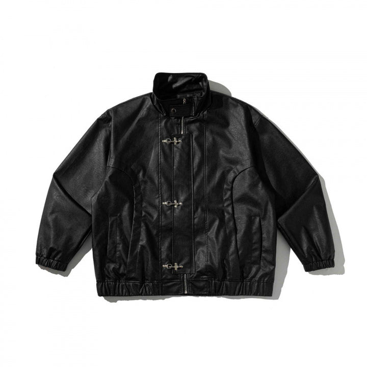 Unisex Boxy-Short Jacket made of vegan leather with a high collar, toggle front, and elastic hem Mune Fashion