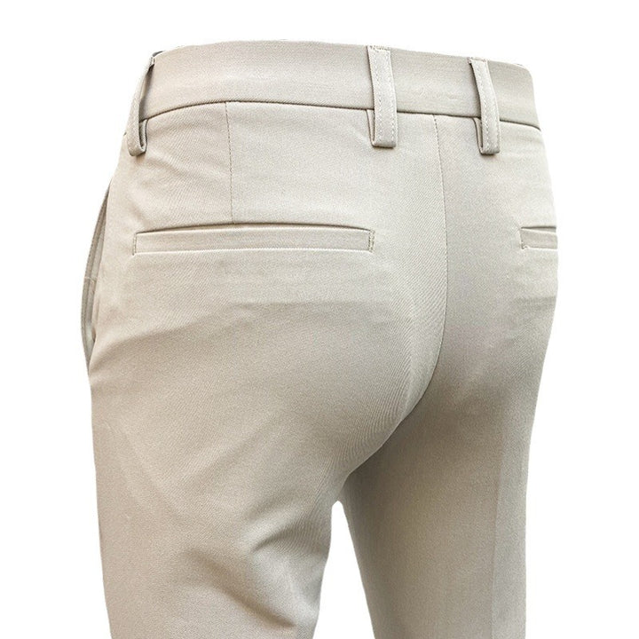 Men's slim elegant suit pants with stretch waistband, crease and narrow tapered leg Mune Fashion