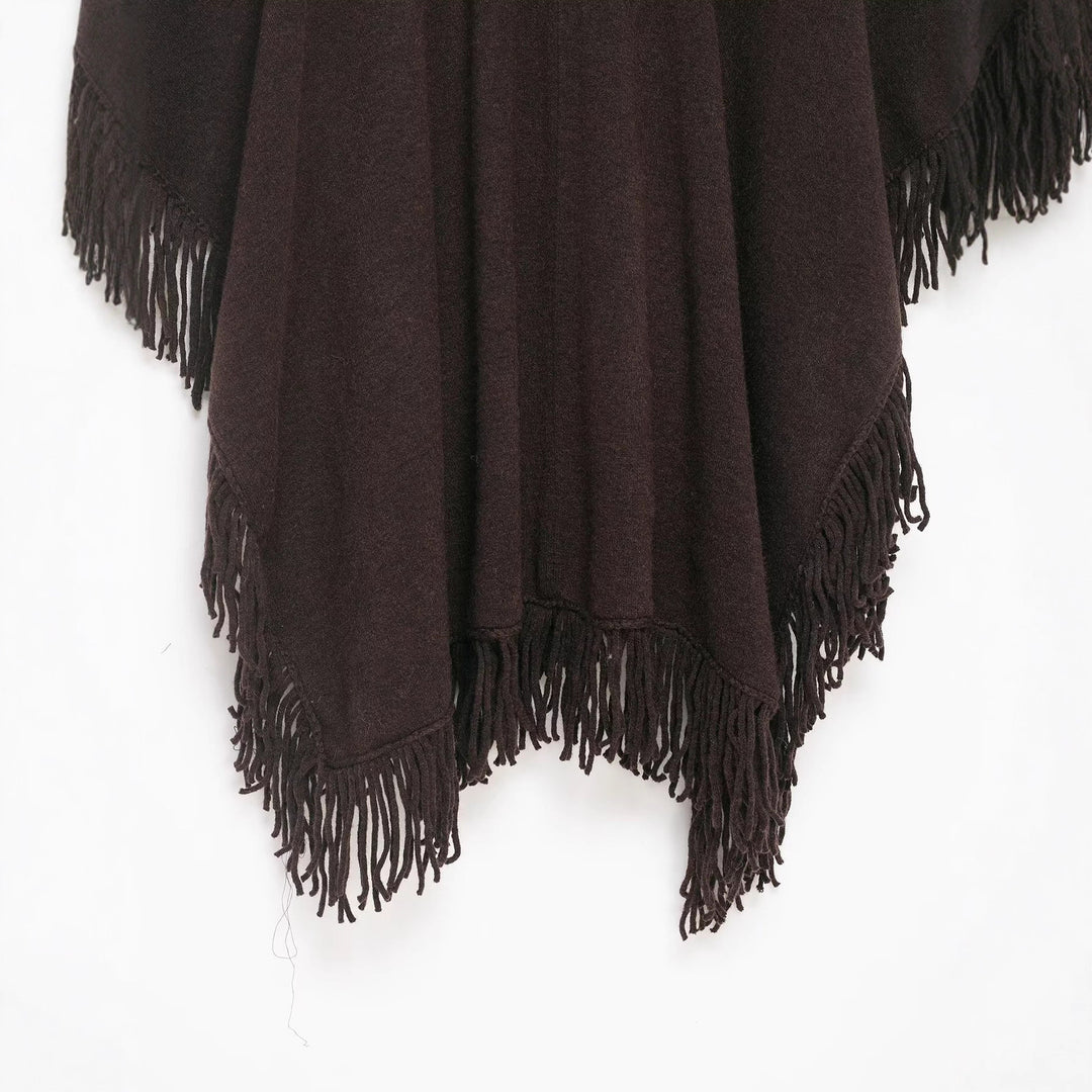 Women Fringe Poncho made of soft wool blend with V-neck Mune Fashion