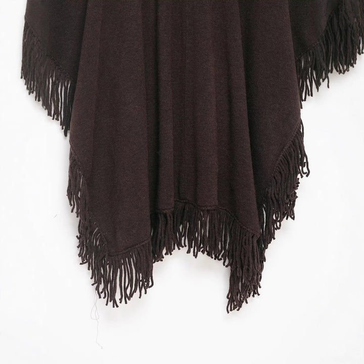 Women Fringe Poncho made of soft wool blend with V-neck Mune Fashion