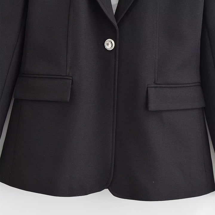 Women Tailored Single-Button Business Blazer with Patch Pockets Mune Fashion