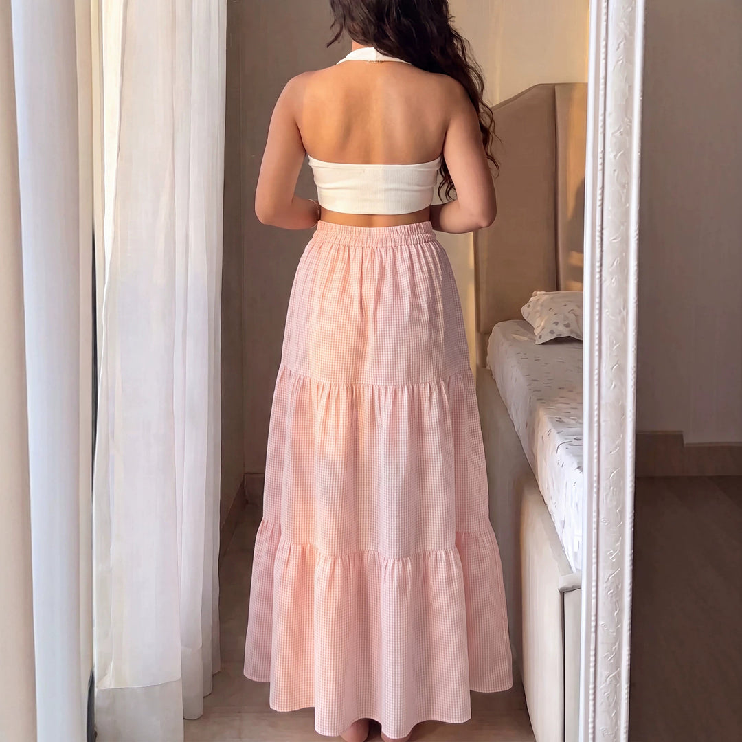 Ladies Pleated Maxi Skirt made of Cotton Gauze with Ruffled Waistband Mune Fashion